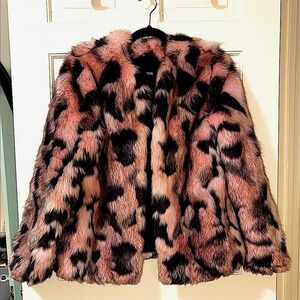 ASOS Faux Fur Leopard-Print Jacket in Pink and Black